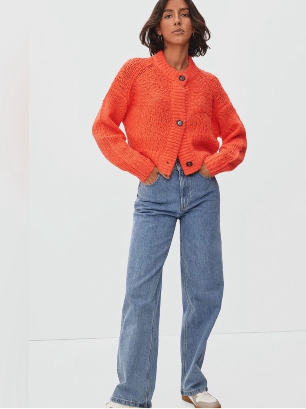 Everlane Bright Orange Lofty-Knit Button Cardigan - Picture 3 of 12